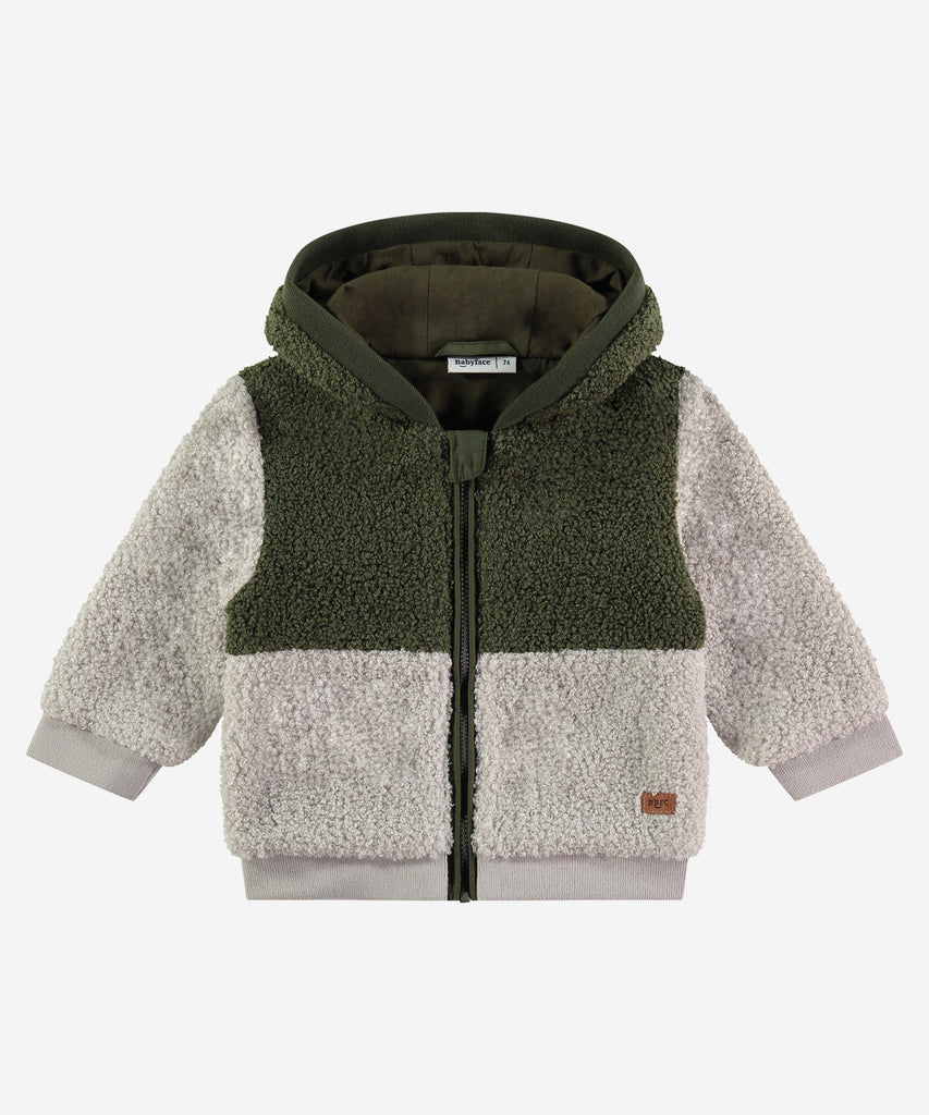 Details:&nbsp; &nbsp;This baby hooded teddy jacket in dark forest green and bone is perfect for keeping your little one warm and cozy. With a zip closure and pockets, it's also practical for parents on the go. Wrapping your baby in this soft and stylish jacket will provide both comfort and convenience while out and about. &nbsp;
Color: Dark Forest&nbsp;
Composition:&nbsp; 100% polyester &nbsp;