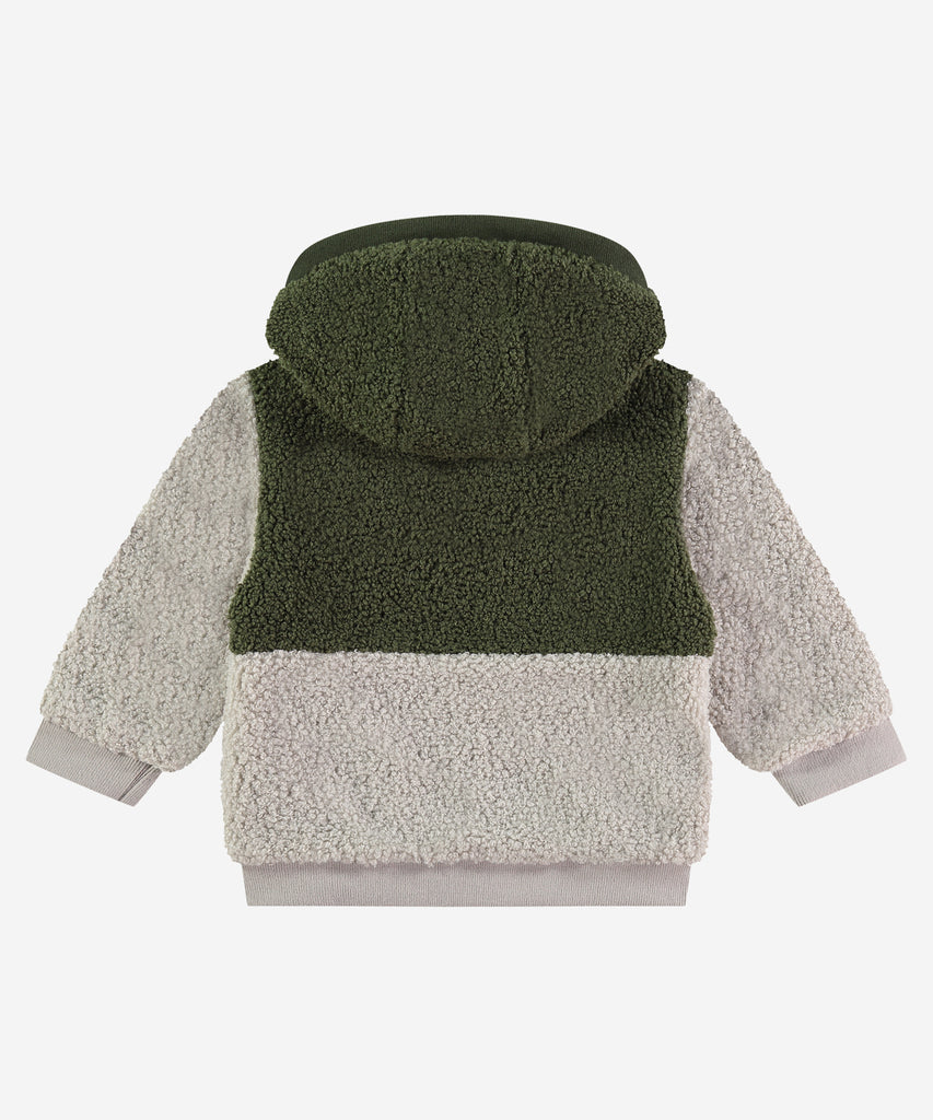 Details:&nbsp; &nbsp;This baby hooded teddy jacket in dark forest green and bone is perfect for keeping your little one warm and cozy. With a zip closure and pockets, it's also practical for parents on the go. Wrapping your baby in this soft and stylish jacket will provide both comfort and convenience while out and about. &nbsp;
Color: Dark Forest&nbsp;
Composition:&nbsp; 100% polyester &nbsp;