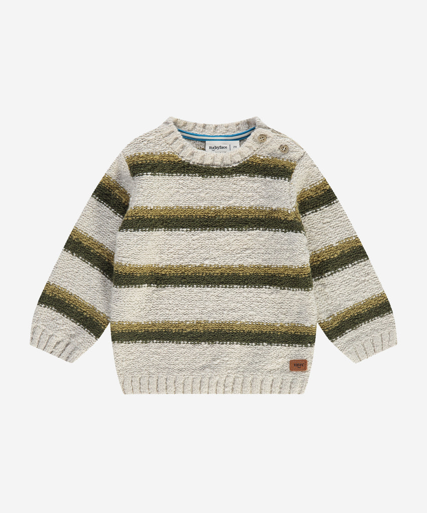 Details: &nbsp;This baby pullover is made of knitted bouclé fabric, providing warmth and comfort for your little one. The stylish stripes add a pop of color while the round neckline offers a classic look. With pushbuttons on the side of the collar, dressing up is a breeze.&nbsp;
Color: Bone&nbsp;&nbsp;
Composition:&nbsp;80% cotton/20% polyester &nbsp;