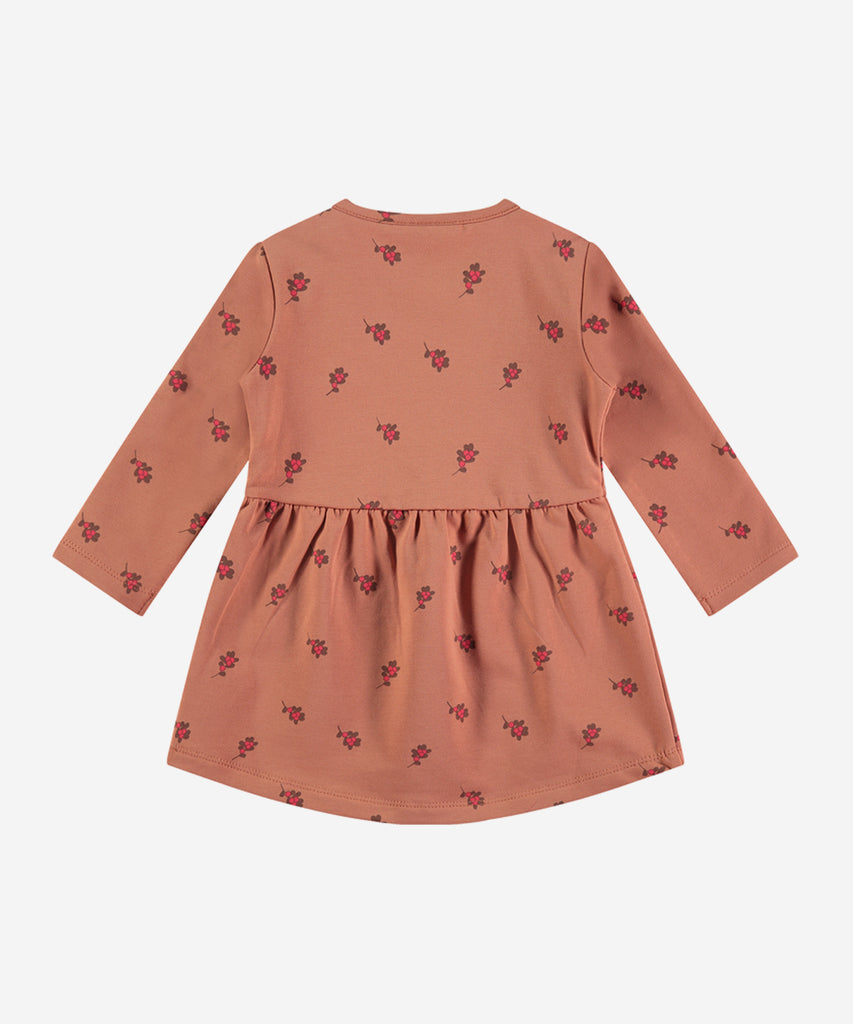 Details:&nbsp; This fashionable baby sweatdress is made with an all over Berries print, a round neckline and push buttons on the side for easy opening. Perfect for any little one, this Dress provides both comfort and style.&nbsp;
Color: Cinnamon&nbsp;
Composition:&nbsp; 95% BCI cotton/5% elasthan &nbsp;