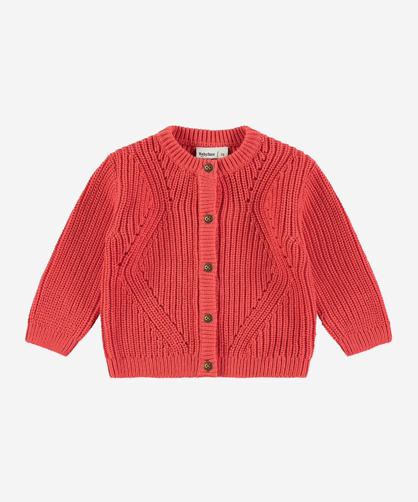 Details: &nbsp;This red Baby Rib Knit Cardigan is expertly crafted with a ribbed knit design and features a classic round neckline. The button closure ensures a secure fit. Your little one will stay warm and stylish in this cozy cardigan.&nbsp;
Color: Red&nbsp;
Composition:&nbsp; 100% cotton. &nbsp;