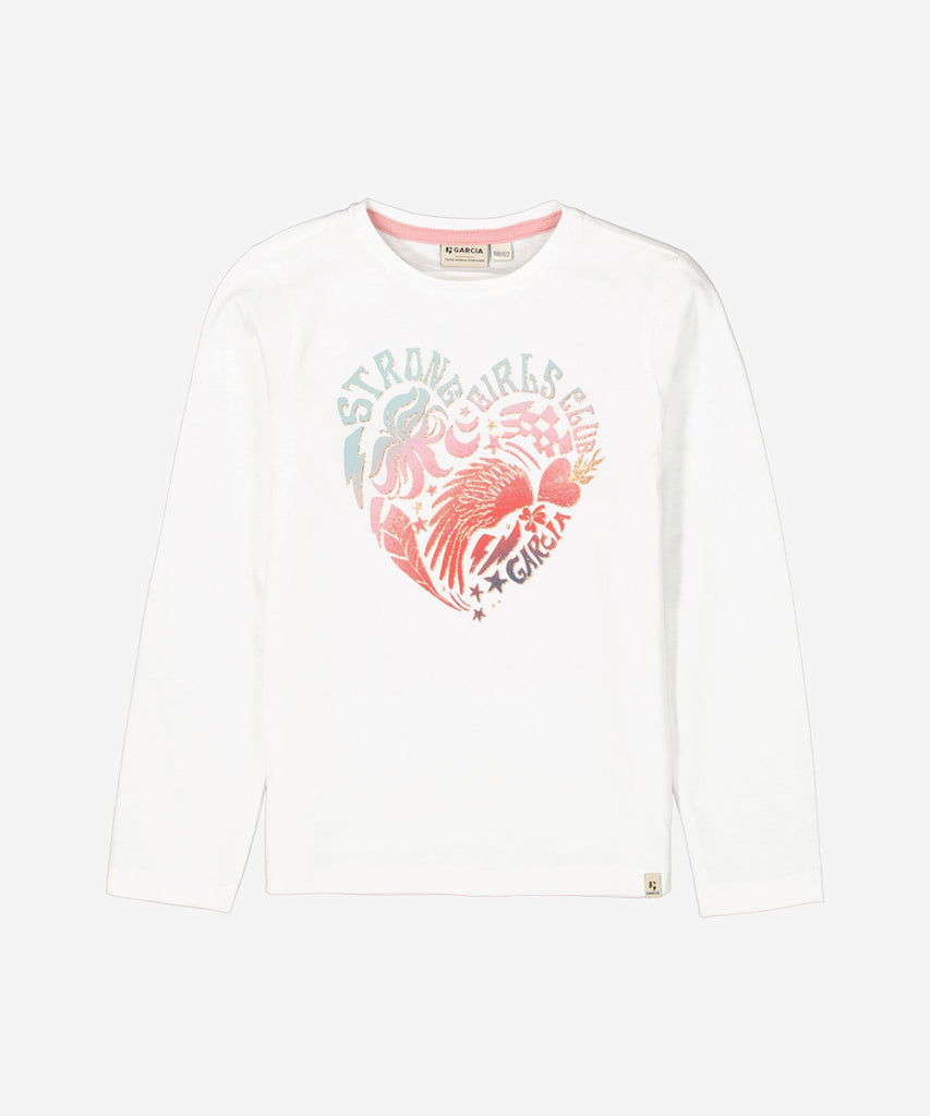 Details: &nbsp;Stay stylish and comfortable with our LS T-Shirt Heart in Off White. This long sleeve t-shirt features a round neckline and an adorable Heart print on the front. Perfect for everyday wear, add a touch of cuteness to your wardrobe. &nbsp;&nbsp; Color:&nbsp; Off white&nbsp; Composition:&nbsp; 100% Cotton&nbsp;