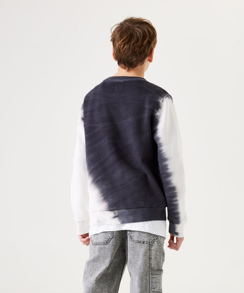 Details:&nbsp;&nbsp;Stay stylish with our tie dye sweater. Made with ribbed arm cuffs and waistband for comfort and durability. Look effortlessly cool while staying warm and comfy.&nbsp; Color: White dark grey&nbsp; Composition:&nbsp; 80% Cotton, 20% Recycled Polyster &nbsp;