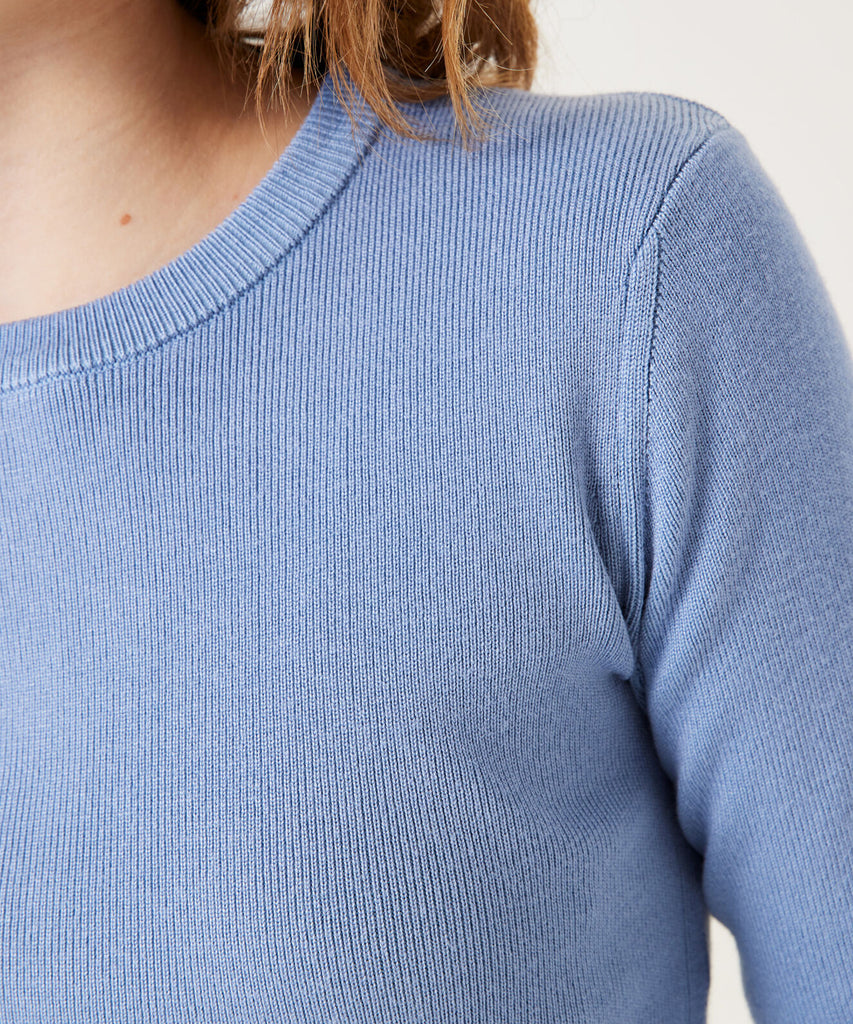 Details: Expertly knitted with a round neckline, our Knit Pullover in Faded Ocean offers a stylish and comfortable piece for your wardrobe. The faded ocean color adds a touch of serenity to any outfit, making it perfect for everyday wear. Crafted with precision, this pullover is sure to become a staple in your collection. Color: Faded ocean&nbsp; Composition:&nbsp; 70% Viscose, 30% Polyester &nbsp;&nbsp;