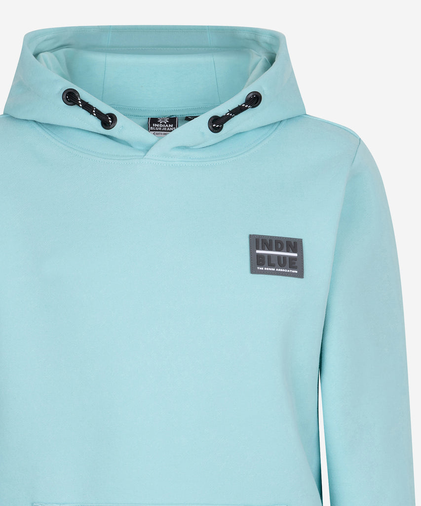 Details:&nbsp; &nbsp;This mint green hoodie features a cozy hood and a convenient kangaroo pouch pocket. With ribbed arm cuffs and waistband, it offers a comfortable fit and stylish look. Perfect for chilly days, this hoodie is a must-have addition to your wardrobe. Color: Mint green&nbsp; Composition:&nbsp; 50% Cotton/ 50% Polyester &nbsp;