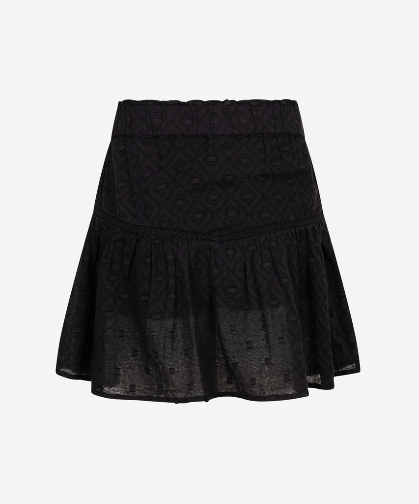 Details:&nbsp; Add a flirty touch to your wardrobe with our Lace Ruffle Skirt in a nice black&nbsp; color. The delicate lace ruffles and elastic waistband provide a comfortable yet stylish fit, while the built-in shorts offer convenience and coverage. Perfect for any occasion! &nbsp; Color: Black&nbsp; Composition:&nbsp; Woven Cotton 100% Cotton &nbsp; &nbsp;