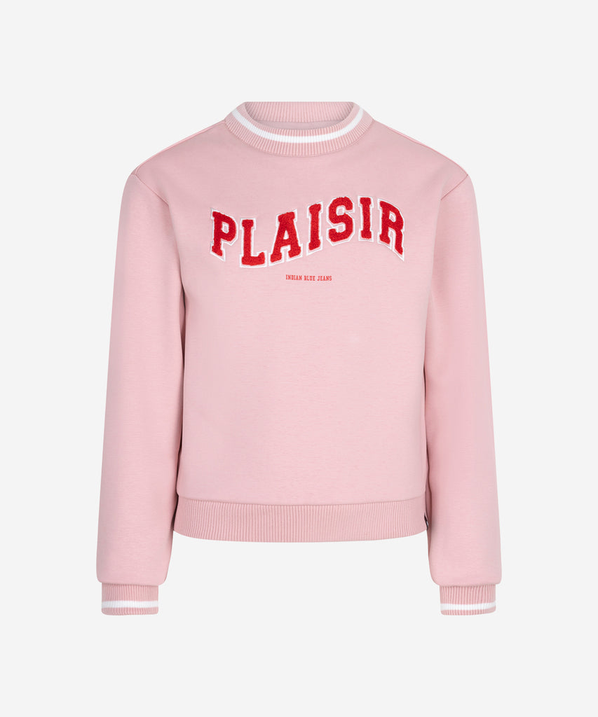 Details: This sweater in a beautiful blossom pink features a round neckline, ribbed arm cuffs and waistband, and a whimsical plaisir print on the front. Stay cozy and stylish with this perfect addition to your wardrobe.&nbsp; Color: Blossom pink&nbsp; Composition:&nbsp;68% Polyester/ 29% Cotton/ 3% Elastane &nbsp;