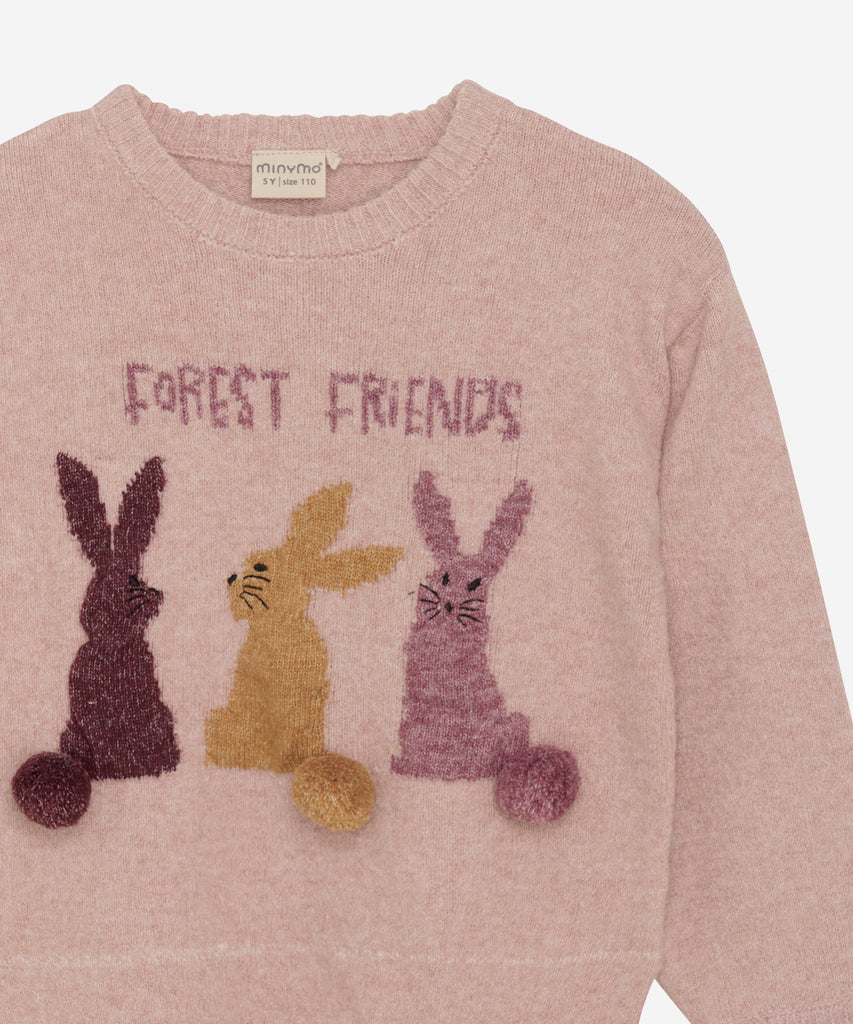 Details: &nbsp;This knitted pullover in pale mauve melee features a round neckline and a charming "forest friends" design on the front. Made from high-quality materials, this cozy sweater is perfect for adding a touch of whimsy to any outfit while keeping you warm on chilly days.&nbsp;
Color: Pale mauve melee&nbsp;
Composition:&nbsp; 58% Polyester/ 26% Acryl/ 14% Nylon/ 2% Elast &nbsp;