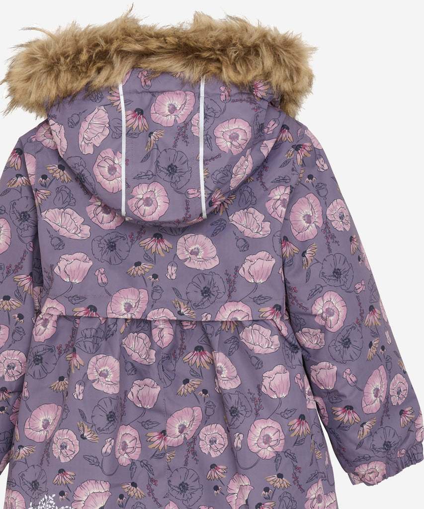 Details: Stay stylish and safe with our Winter Snow Jacket AOP Orchid. This girls jacket features a hood and an all over print. With added reflectors for visibility, your little one can explore fearlessly while staying visible. Expertly crafted for comfort and durability.Lining, zip closure, fake fur and pockets.&nbsp; Color: Haze&nbsp; Composition: Rec.Herr.bone 10000mm/8000g/m2 100% Polyester &nbsp;