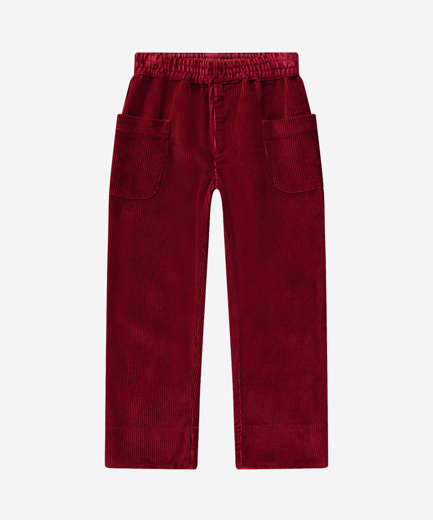 Details: Alfia is a pair of velvety red corduroy trousers in a relaxed, wide fit and with roll up at the legs. The trousers have large patch pockets at the sides and an elastic waist. Color: Velvety red&nbsp; Composition: 100% Cotton &nbsp;