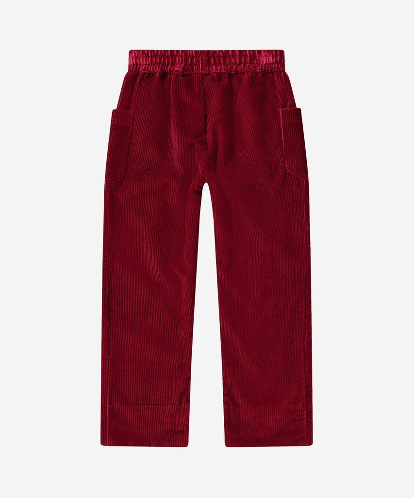 Details: Alfia is a pair of velvety red corduroy trousers in a relaxed, wide fit and with roll up at the legs. The trousers have large patch pockets at the sides and an elastic waist. Color: Velvety red&nbsp; Composition: 100% Cotton &nbsp;