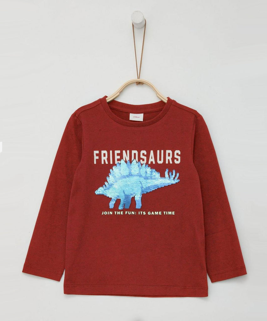 Details: &nbsp;Upgrade your wardrobe with our LS T-Shirt Friendsaurs Sequin Bourgundy. This long sleeve t-shirt features a round neckline and a sequined friendsaurs design on the front. Stand out in style with this bold, burgundy red shirt.&nbsp;
Color: Red bourgundy&nbsp;
Composition: 100%CO&nbsp;