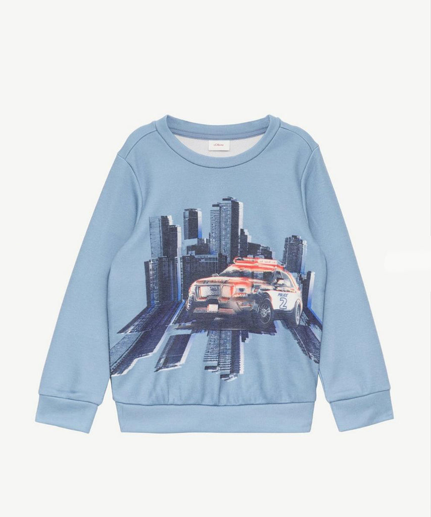 Details: &nbsp;Stay cozy and stylish with our Sweater Police Car in Dusty Blue. This round neckline sweater features ribbed arm cuffs and waistband for a comfortable fit. The front showcases a playful police car print, adding a touch of fun to your wardrobe. Perfect for any season.&nbsp;
Color: Dusty blue&nbsp;
Composition: 058%PES 042%CO