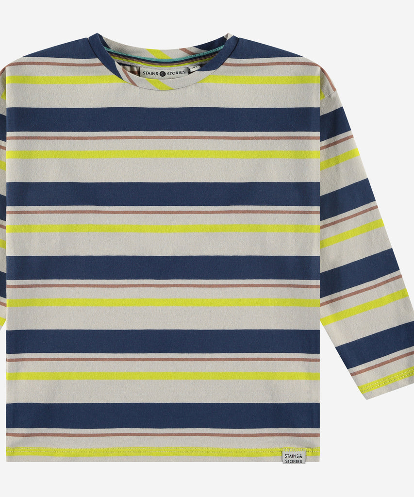 Details: Introducing our LS T-Shirt Music, a perfect addition to your wardrobe. This long sleeve t-shirt features stripes in blue bone and lemon, giving you a versatile and trendy look. The round neckline adds a touch of sophistication, making it a must-have for any fashion-forward individual. Upgrade your style today!&nbsp;
Color: Bone blue lemon
Composition: 95% BCI cotton/5% elasthan&nbsp;