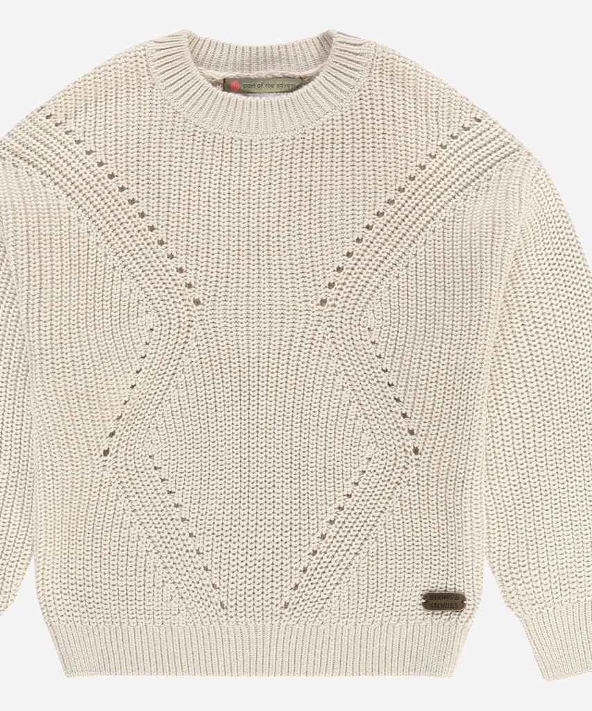 Details: This knit rib pullover in stone white offers a classic and versatile addition to your wardrobe. The round neckline and soft, comfortable fabric make it a perfect choice for any occasion. Elevate your style with a timeless and elegant look.&nbsp;&nbsp;
Color: Stone&nbsp;&nbsp;
Composition: 100% cotton&nbsp;