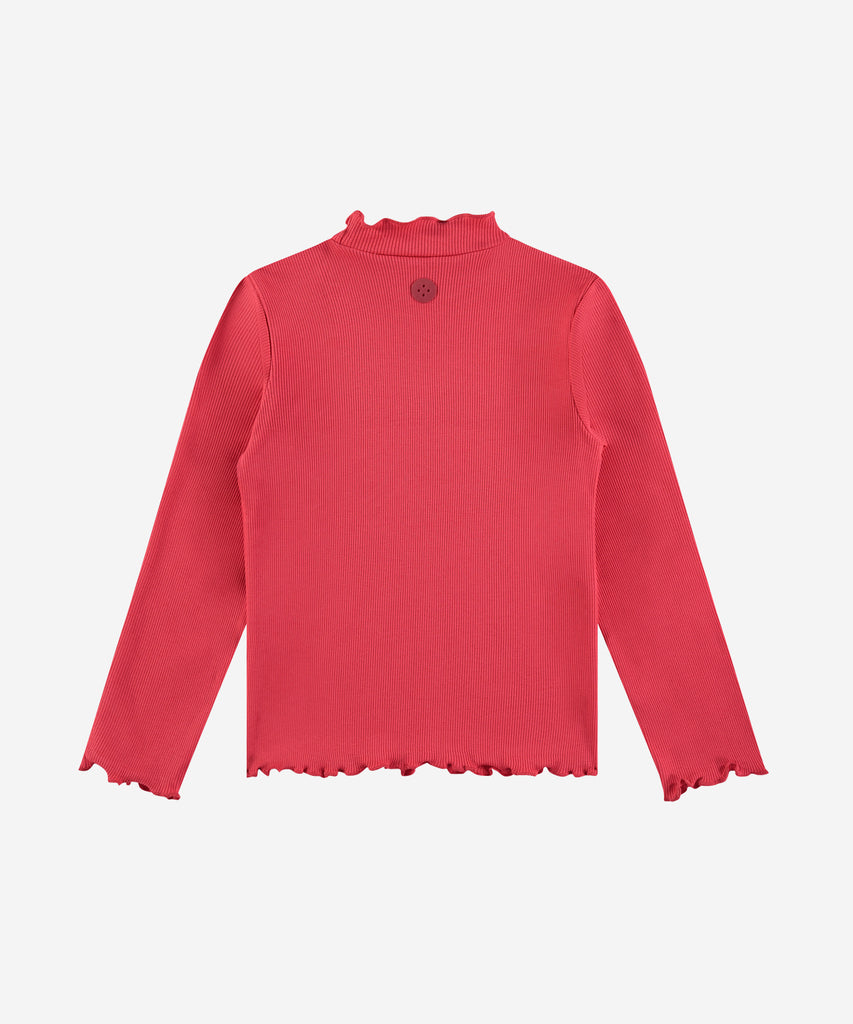 Details:&nbsp;Expertly crafted from high-quality ribbed fabric, this LS Rib T-Shirt Top in red offers a comfortable and stylish addition to any wardrobe. With its long sleeves, it's perfect for cooler weather and versatile enough to be dressed up or down. Upgrade your basics with this essential piece.&nbsp;
Color: Red&nbsp;
Composition: 95% BCI cotton/5% elasthan&nbsp;