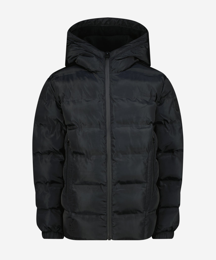 Details: &nbsp;Stay warm and stylish this winter with our Tion Padded Winter Outdoor Jacket. This jacket features a hood for added protection, zip closure for easy wear, and pockets for convenience. The fleece lining provides extra warmth, making it perfect for all your outdoor activities. &nbsp; Color: Deep black&nbsp; Composition:&nbsp; 100% Polyester &nbsp;