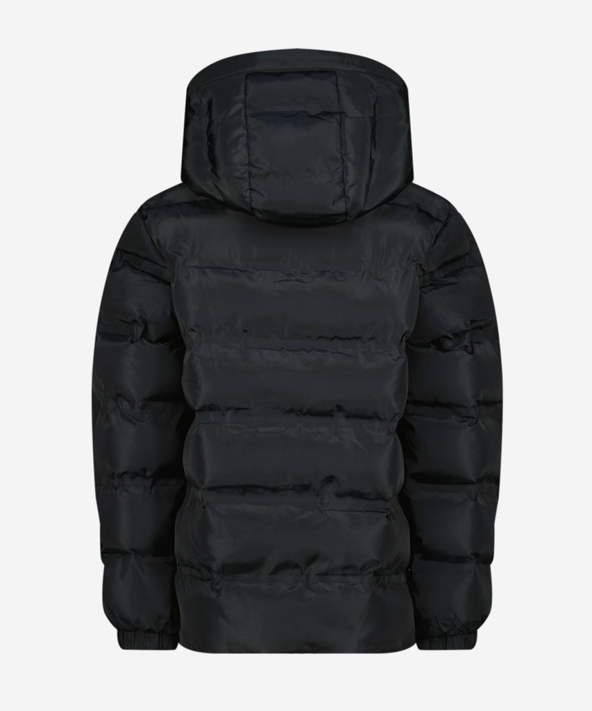 Details: &nbsp;Stay warm and stylish this winter with our Tion Padded Winter Outdoor Jacket. This jacket features a hood for added protection, zip closure for easy wear, and pockets for convenience. The fleece lining provides extra warmth, making it perfect for all your outdoor activities. &nbsp; Color: Deep black&nbsp; Composition:&nbsp; 100% Polyester &nbsp;