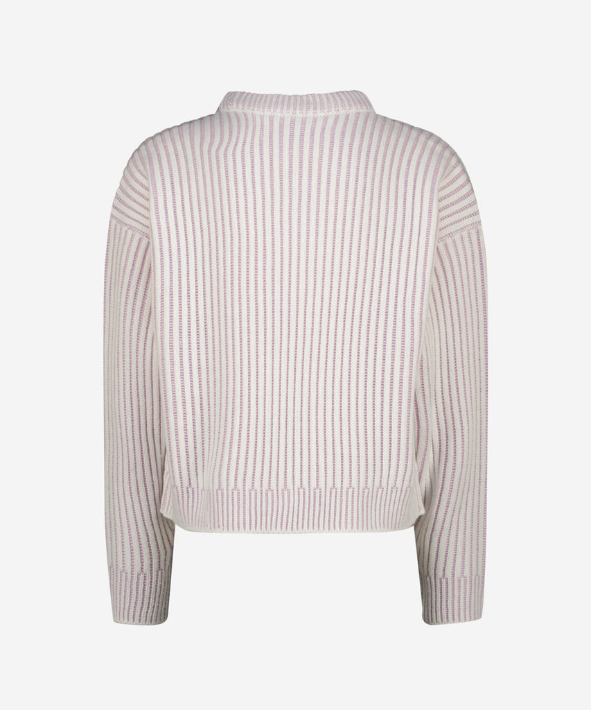 Details: &nbsp;This Marona Knit Rib Pullover offers a sophisticated look with its elegant combination of gloss lilac and off white. The round neckline adds a touch of femininity while the rib knit provides a comfortable fit. Perfect for a polished and stylish look.&nbsp;
Color: Gloss lilac off white&nbsp;
Composition: 100% Acryl &nbsp;