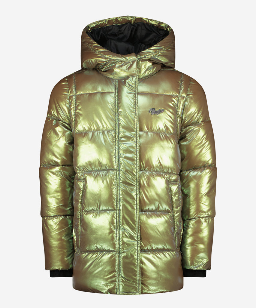 Details:&nbsp; Stay warm and stylish this winter with our Telissa Winter Padded Outdoor Jacket. This hooded jacket features a green metalic design and a zip closure for added convenience. The pockets offer ample storage space. Perfect for all your outdoor adventures.&nbsp; Color: Green metallic&nbsp; Composition:&nbsp; 100% Nylon &nbsp;